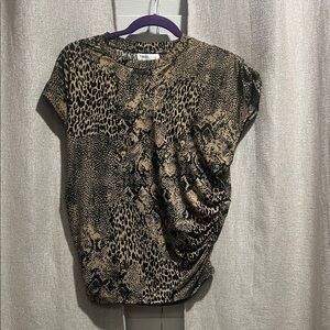 Tinsel Animal Print Short Sleeve Top - Black and Tan